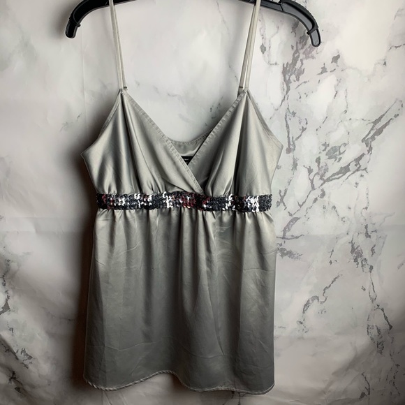 Express Silver Sequin Tank Top - Picture 1 of 7